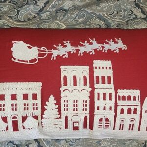 Festive Santa Flying Over The City Accent Pillow